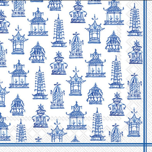 Blue & White Pagoda Cocktail Size Napkins