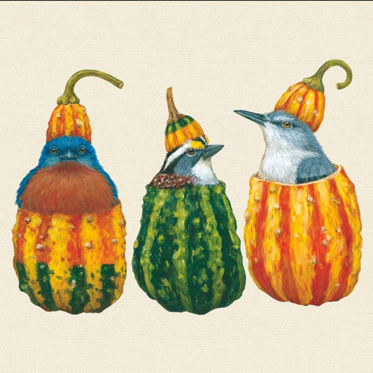 Fall Birds in Gourds Cocktail Size Napkins
