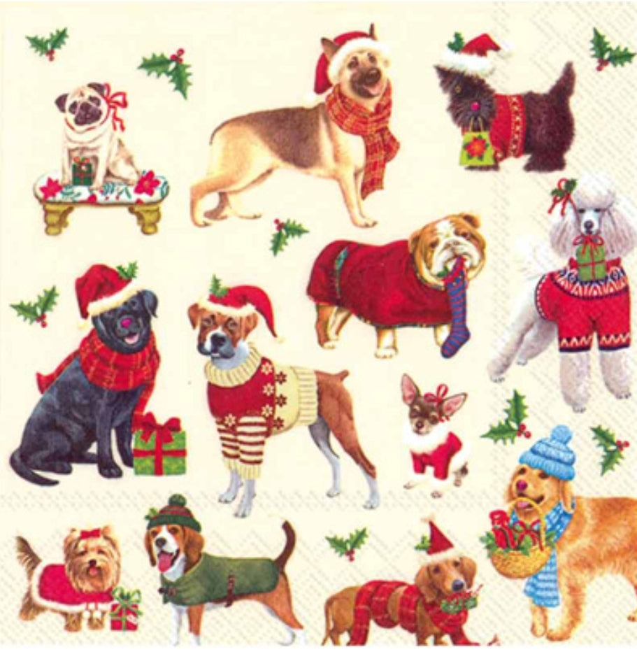 Christmas Dog Collage Cocktail Size Napkins