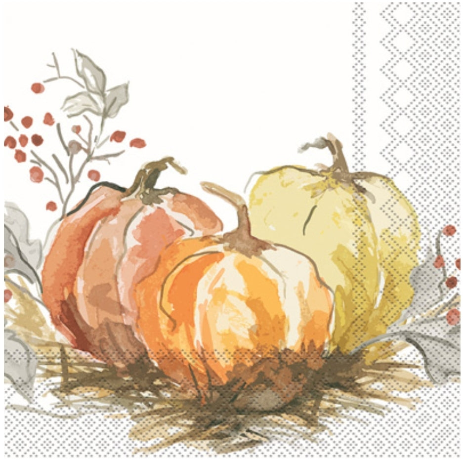 Watercolor Pumpkins Cocktail Size Napkins