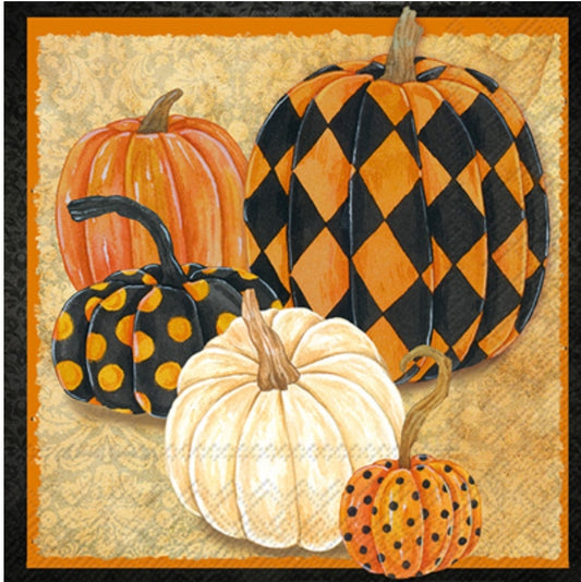 Pumpkin Harlequin Cocktail Size Napkins