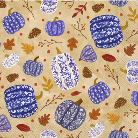 Pumpkin Collage Blue Cocktail Size Napkins