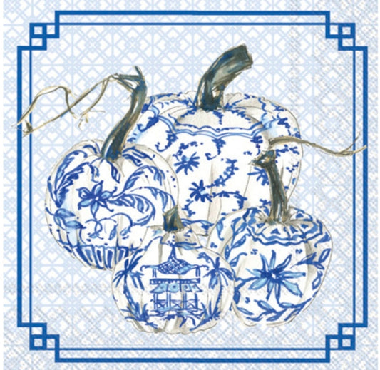 Blue & White Pumpkins Cocktail Size Napkins