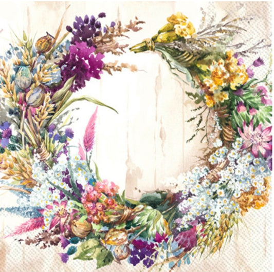 Fall Wildflower Wreath Cocktail Size Napkins