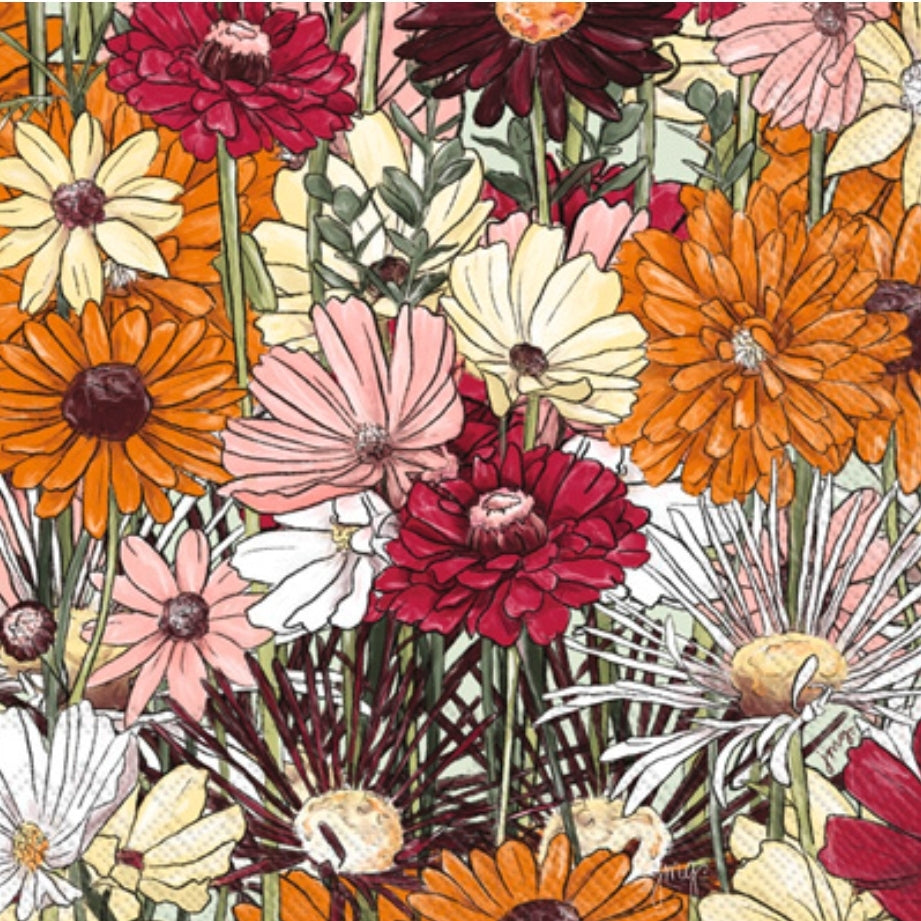 Fall Flower Collage Cocktail Size Napkins