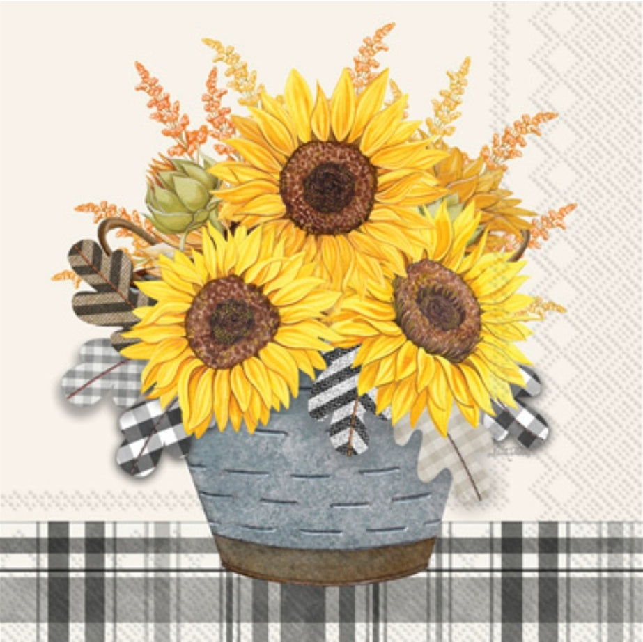 Sunflower in Gingham Cocktail Size Napkins