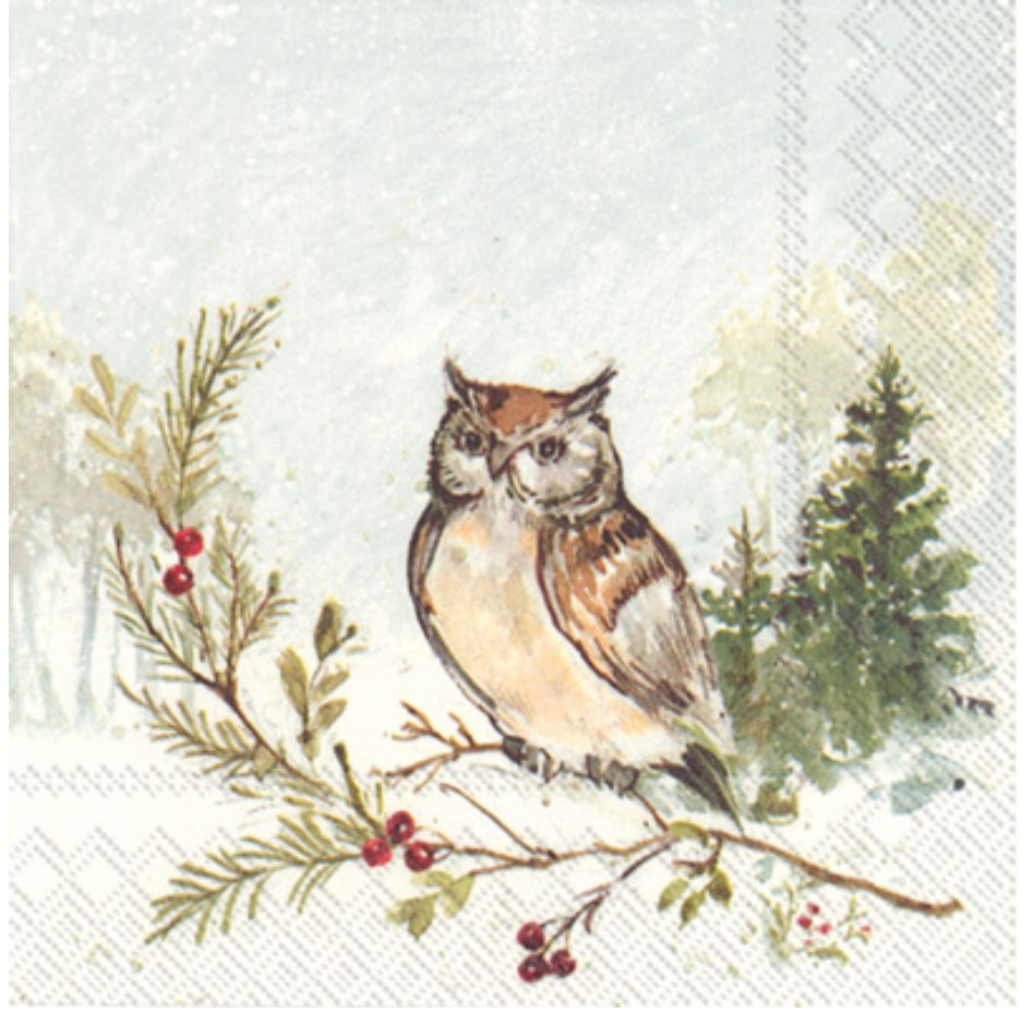 Owl in Forest Wreath Cocktail Size Napkins