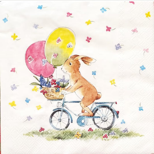 Easter Bunny Bike Luncheon Size Napkins