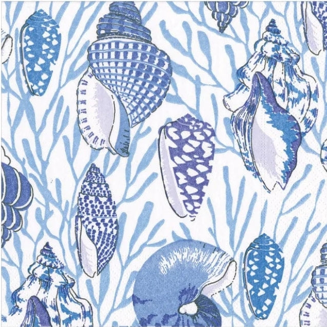 Blue & White Seashell Cocktail Size Napkins