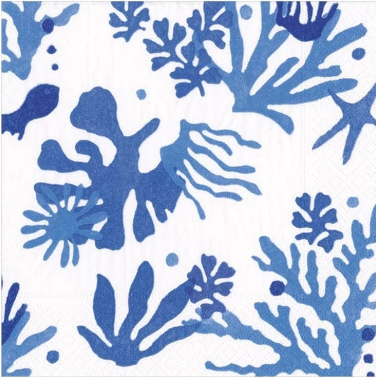 Blue & White Coral Cocktail Size Napkins