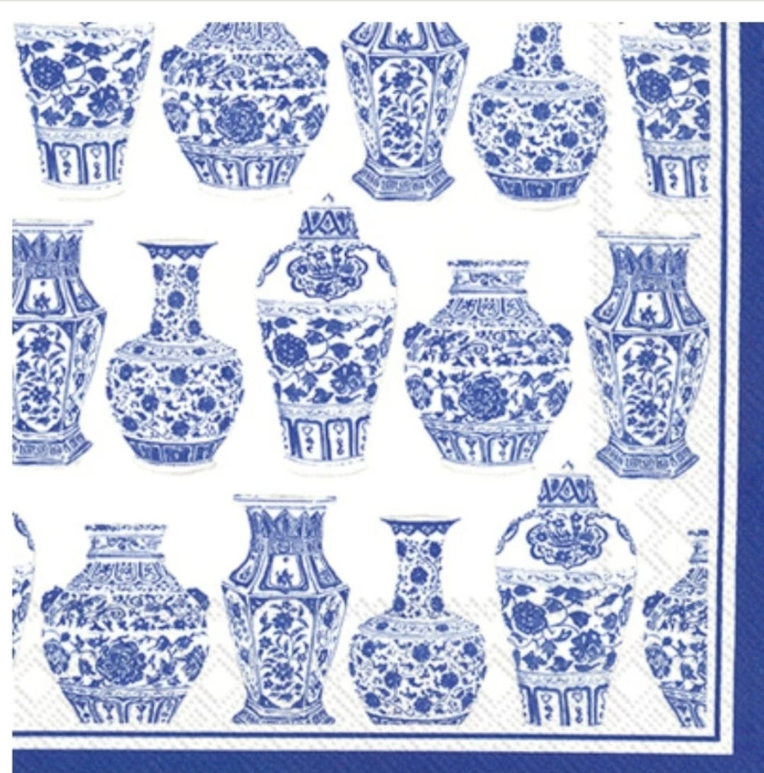 Blue & White Chinoiserie Urns Vases Cocktail Size Napkins