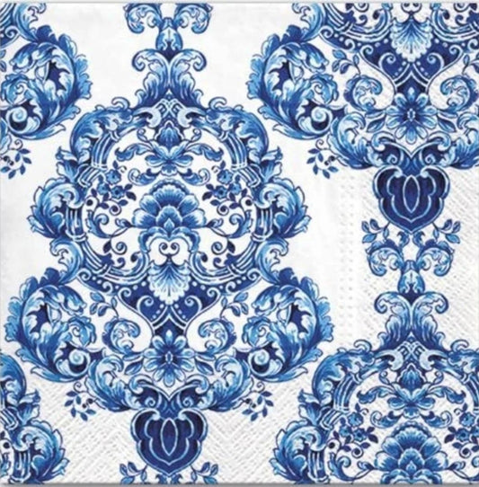 Blue & White Damask Paisley Luncheon Size Napkins