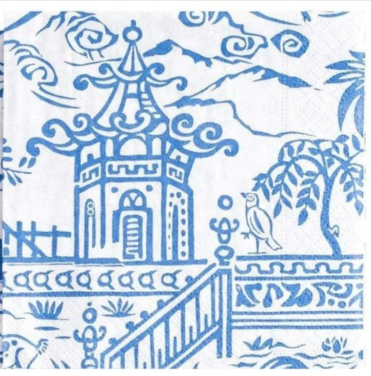 Blue & White Pagoda Cocktail Size Napkins