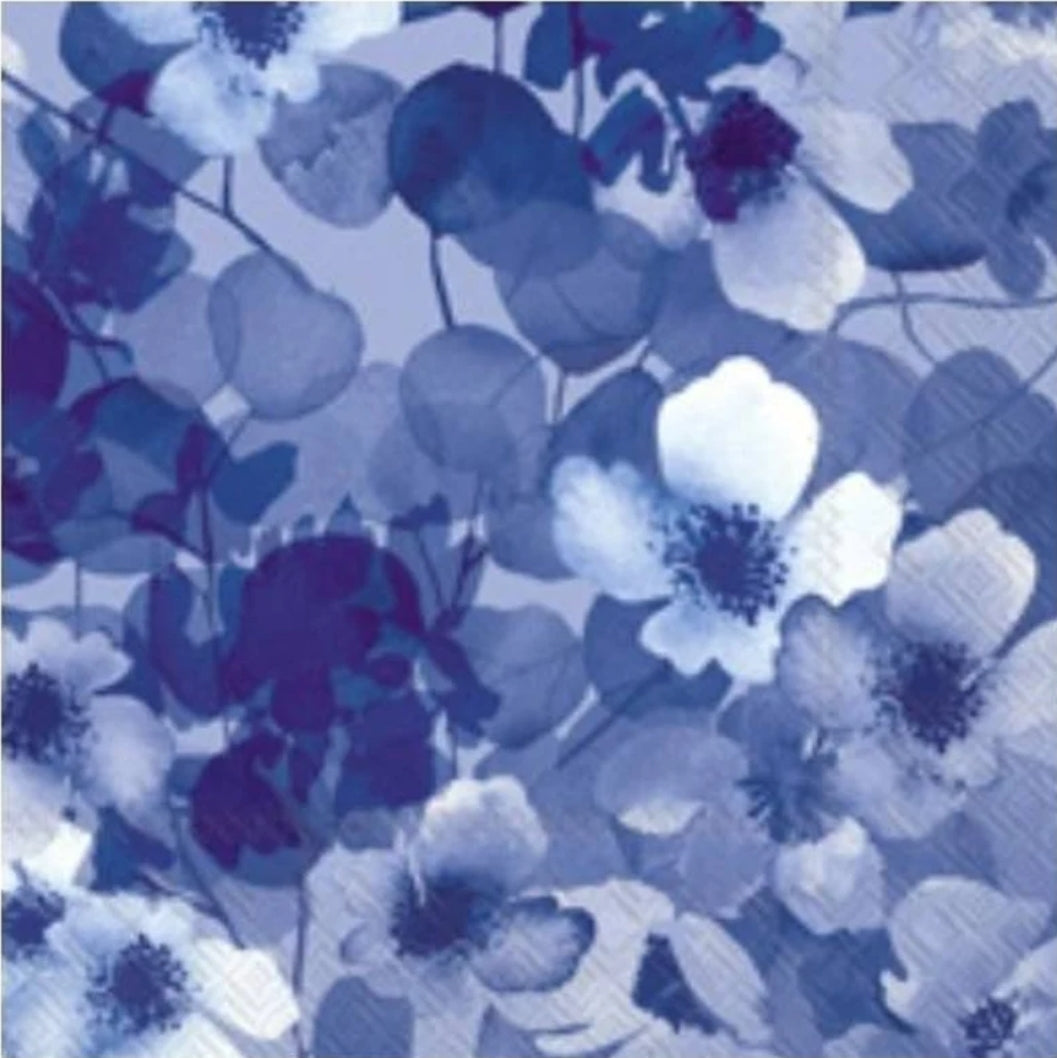 Blue & White Flower Cocktail Size Napkins