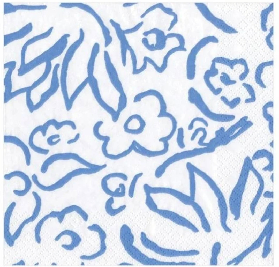 Blue & White Flower Cocktail Size Napkins