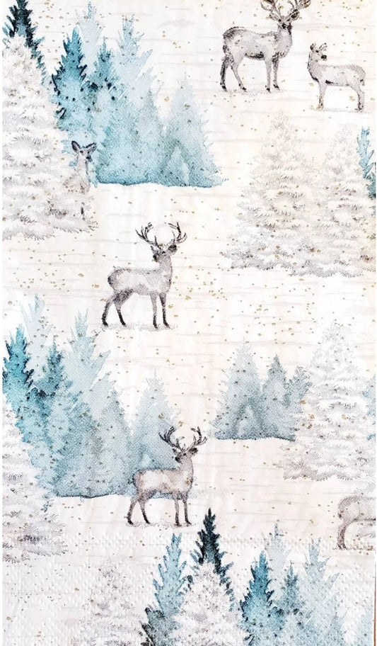 Blue & White Christmas Deer Guest Size Napkins