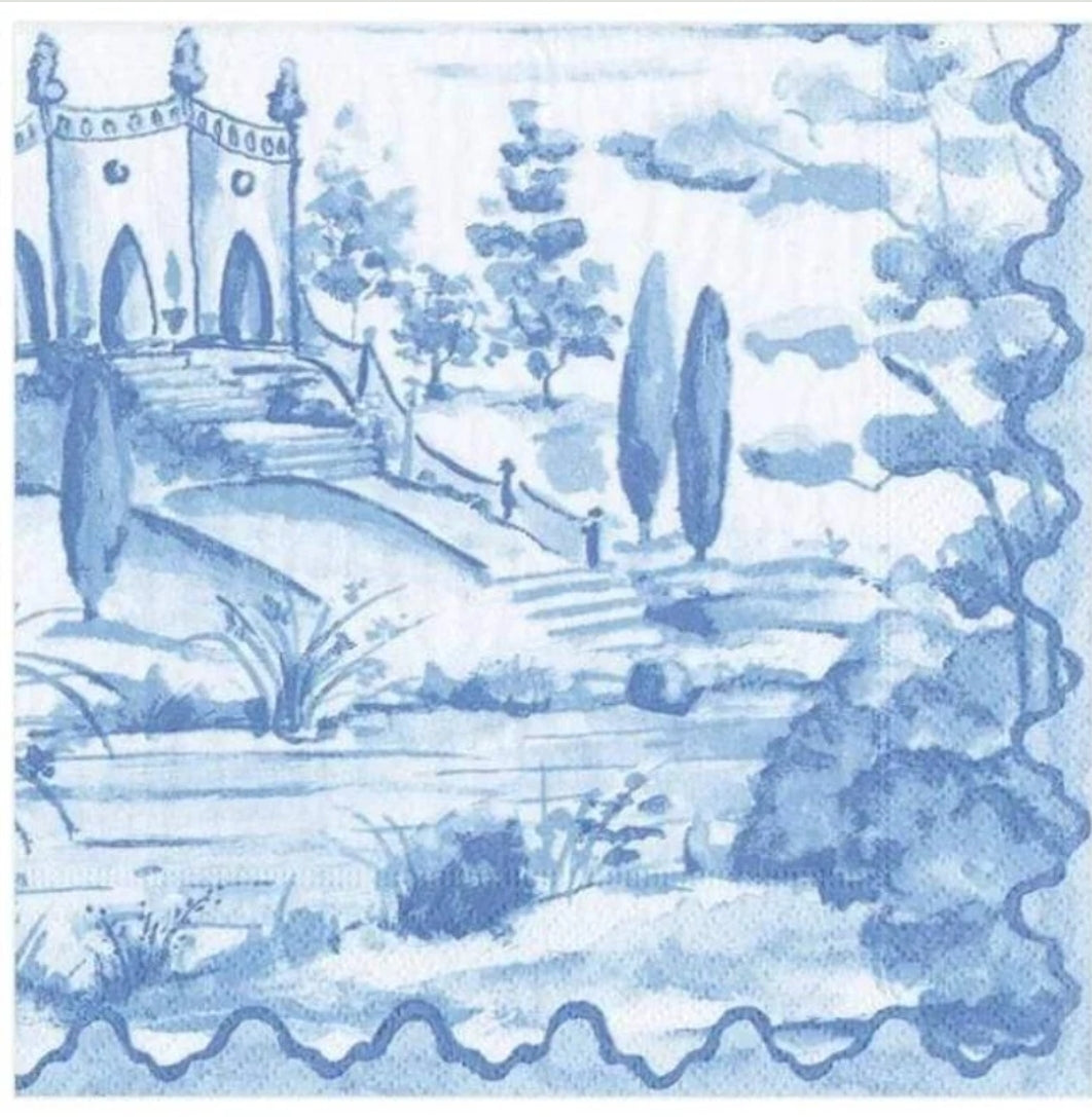 Blue & White Toile Landscape Cocktail Size Napkins