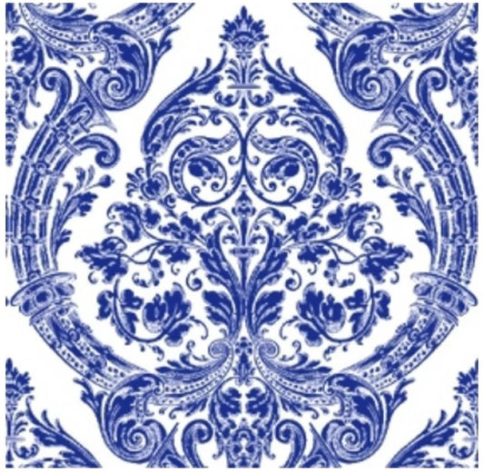 Blue & White Damask Scroll Cocktail Size Napkins