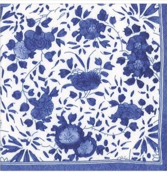 Blue & White Flowers Cocktail Size Napkins