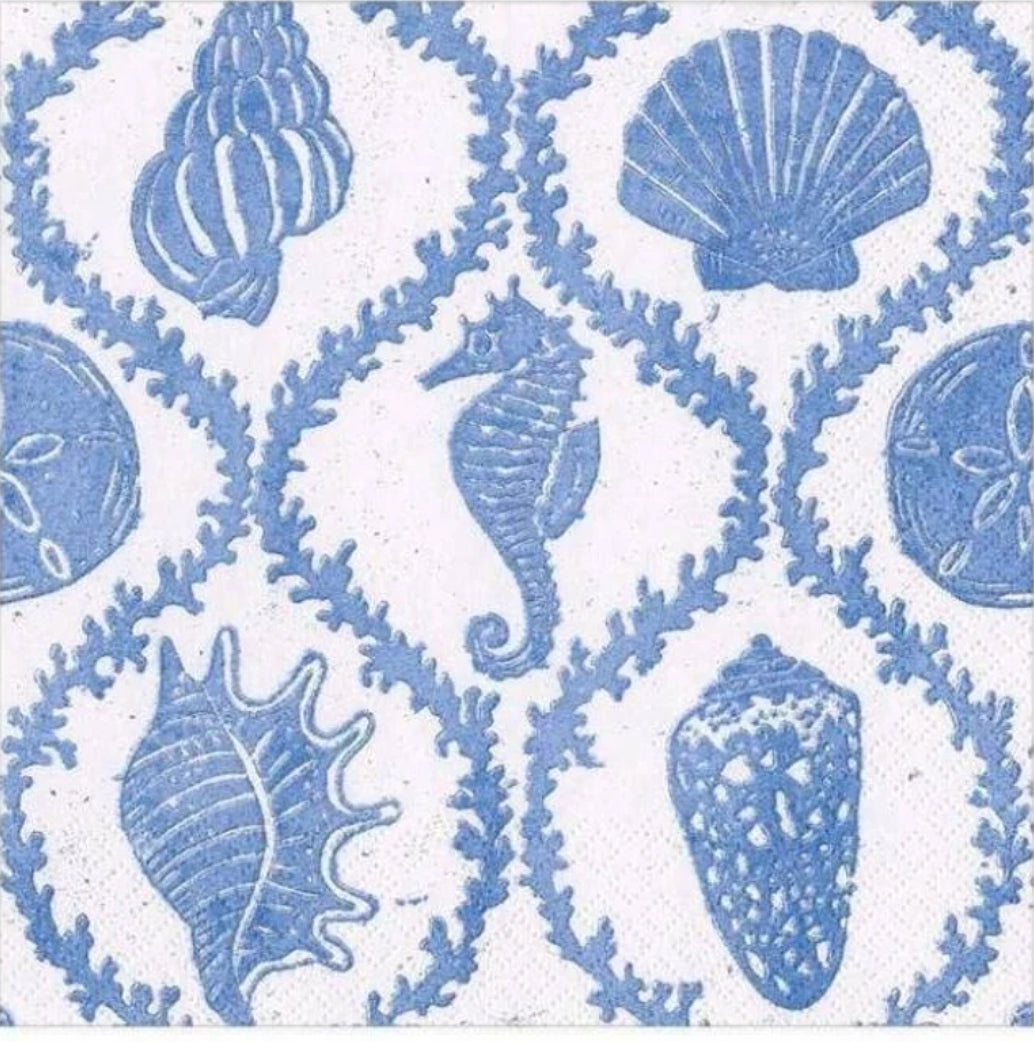 Blue & White Seahorse Cocktail Size Napkins