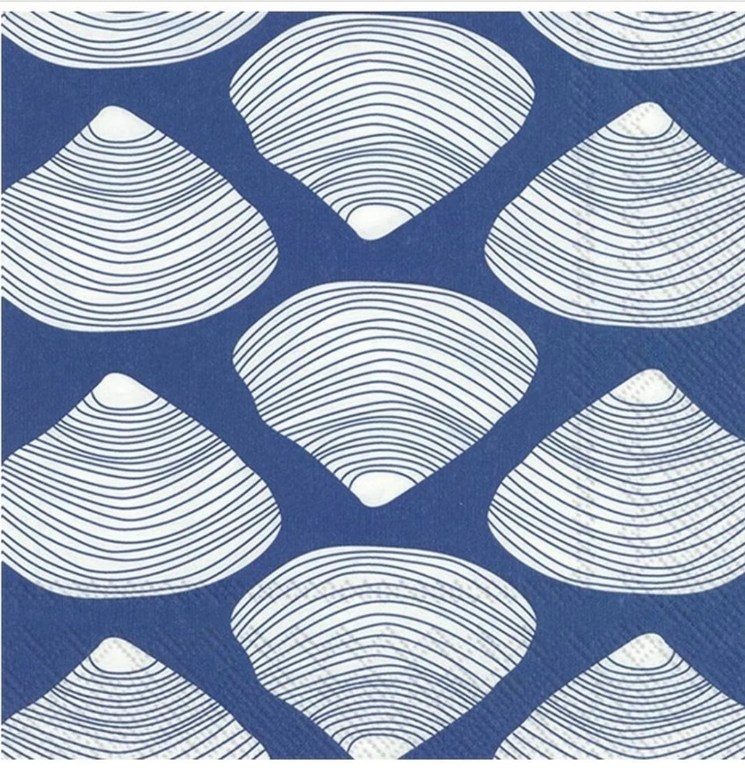 Blue & White Seashell Cocktail Size Napkins