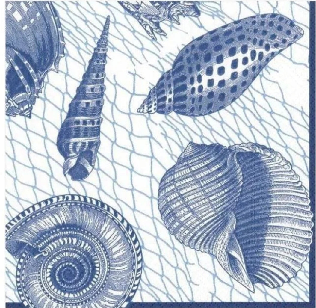 Blue & White Seashell Cocktail Size Napkins