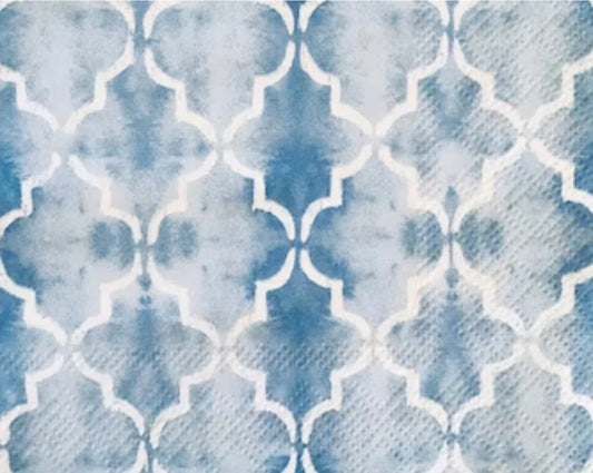 Blue & White Geometric Shibori Trellis Cocktail Size Napkins