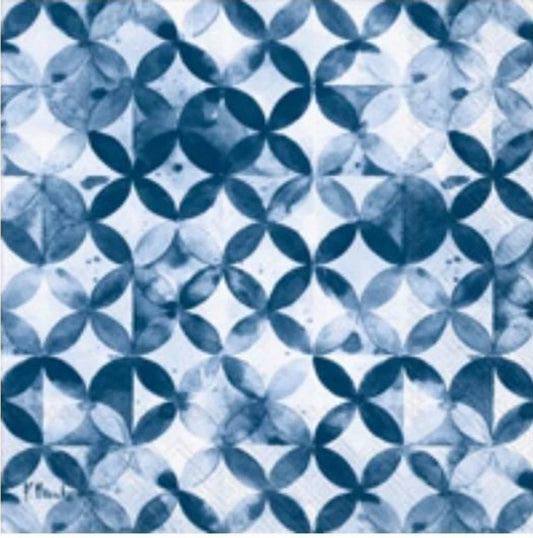 Blue & White Geometric Shibori Cocktail Size Napkins