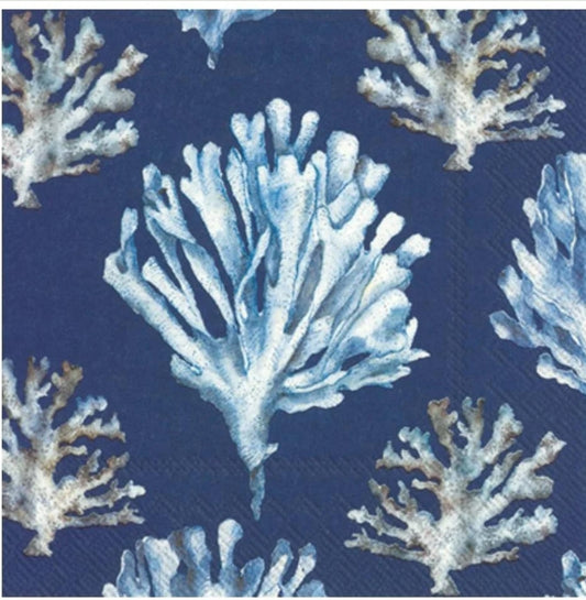 Blue & White Coral Cocktail Size Napkins