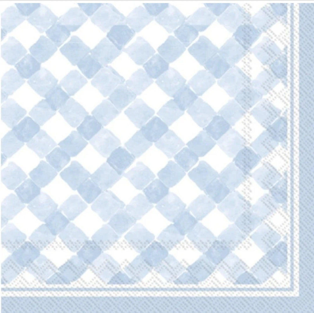 Blue & White Gingham Plaid Cocktail Size Napkins