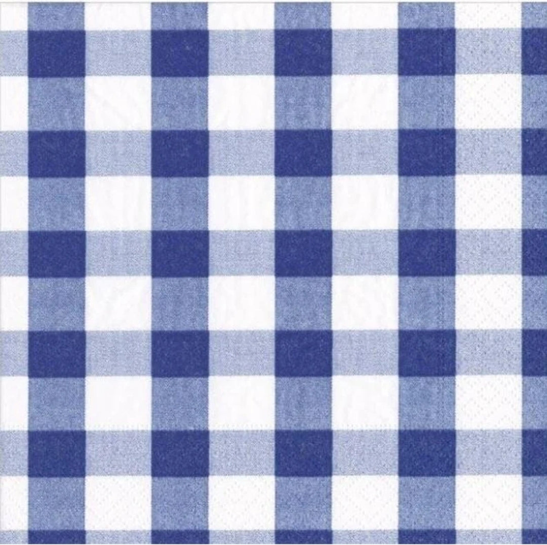 Blue & White Gingham Plaid Cocktail Size Napkins