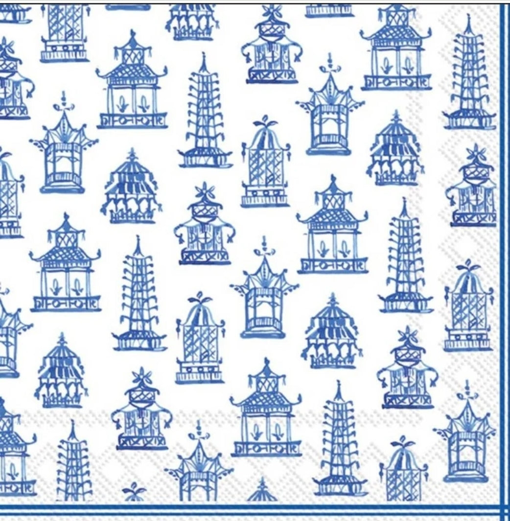 Blue & White Pagoda Cocktail Size Napkins