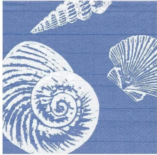 Blue & White Seashell Cocktail Size Napkins