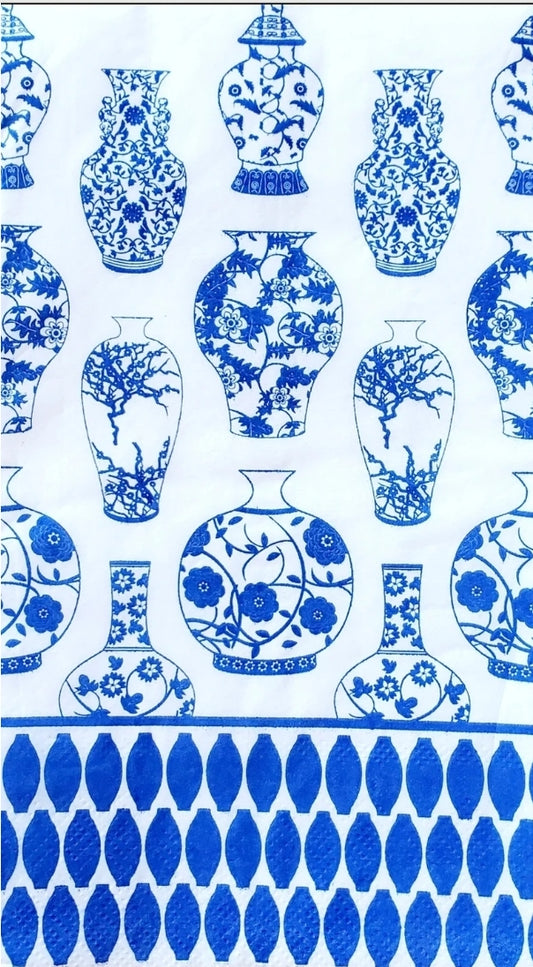 Blue & White Chinoiserie Vases Urns Guest Size Napkins