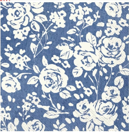 Blue & White Roses Luncheon Size Napkins