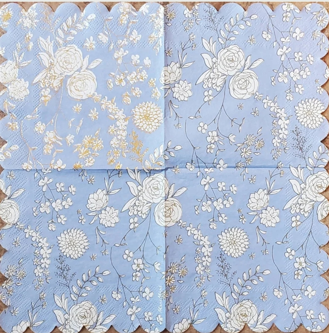 Blue & White Roses Flowers Cocktail Size Napkins