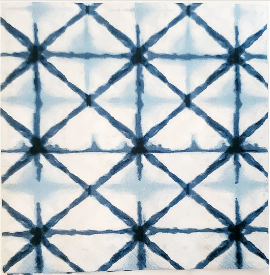 Blue & White Geometric Shibori Cocktail Size Napkins