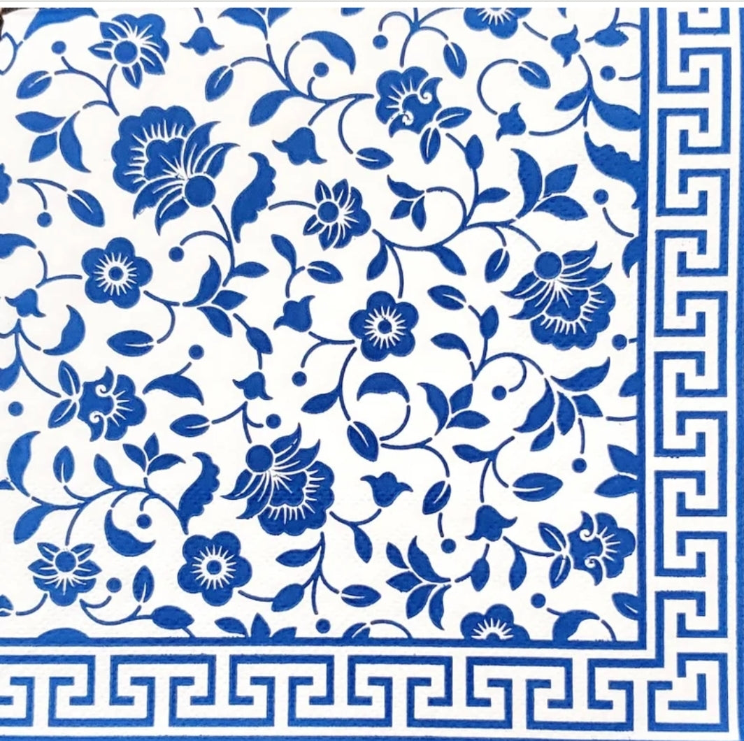 Blue & White Flowers Luncheon Size Napkins