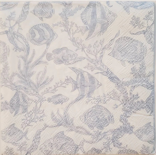 Blue & Cream Fish Toile Cocktail Size Napkins