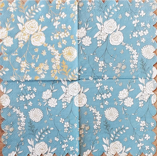 Blue & White Flower Cocktail Size Napkins