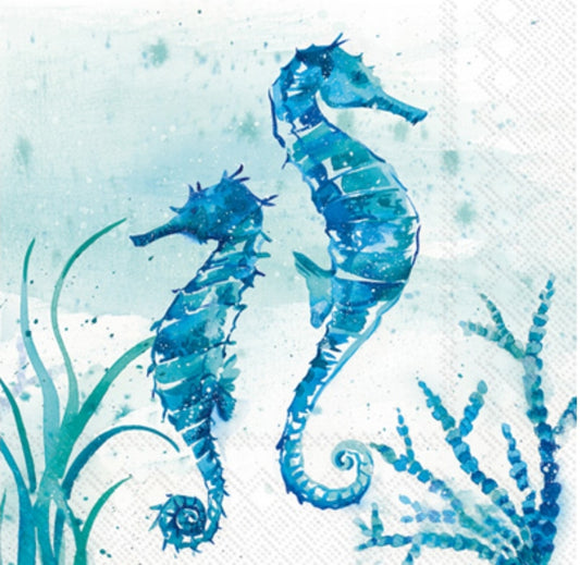 Blue & White Seahorse Cocktail Size Napkins