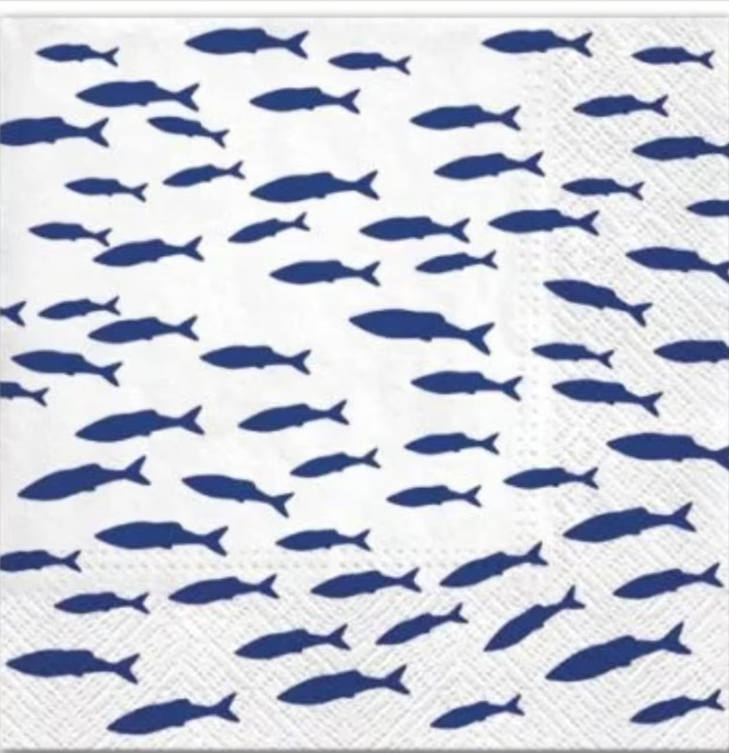 Blue & White Fish Cocktail Size Napkins