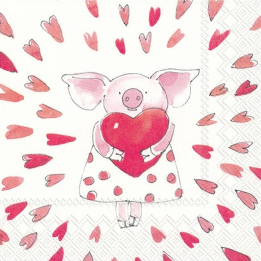 Valentines Pig Cocktail Size Napkins