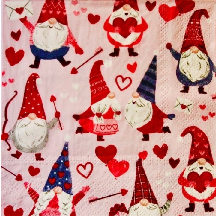 Valentines Gnomes Cocktail Size Napkins