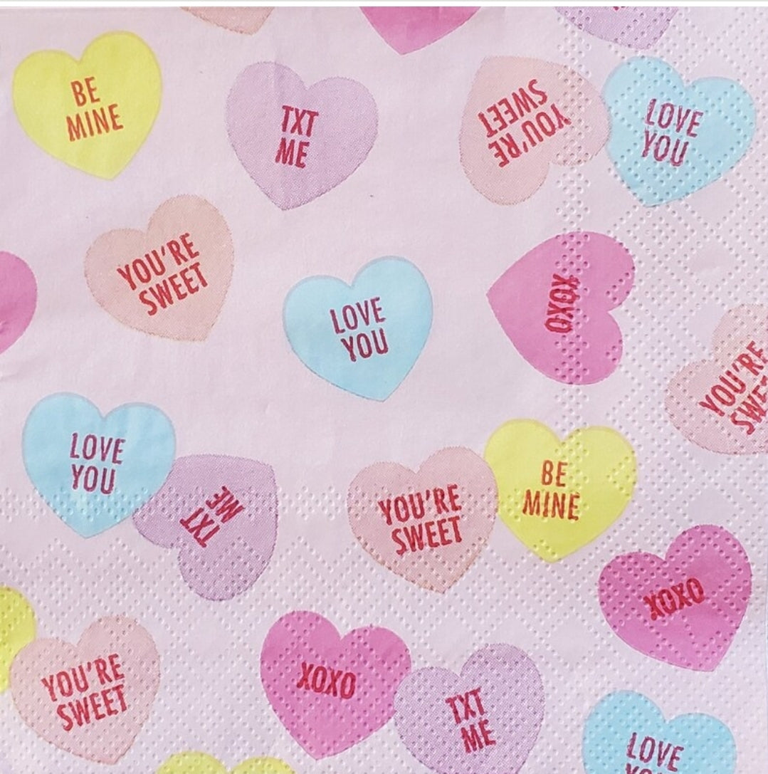 Heart Messages Candy Cocktail Size Napkins