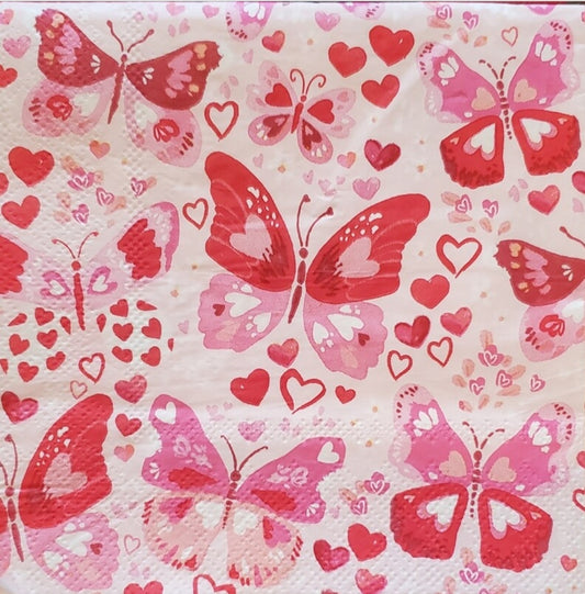 Valentines Heart & Butterfly Cocktail Size Napkins