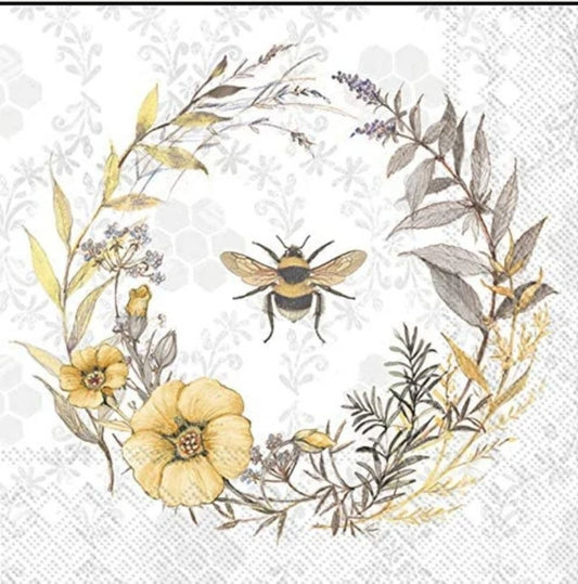 Bee & Wildflower Wreath Cocktail Size Napkins