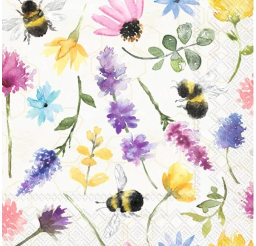 Bee Fuzzy in Wildflowers Luncheon Size Napkins