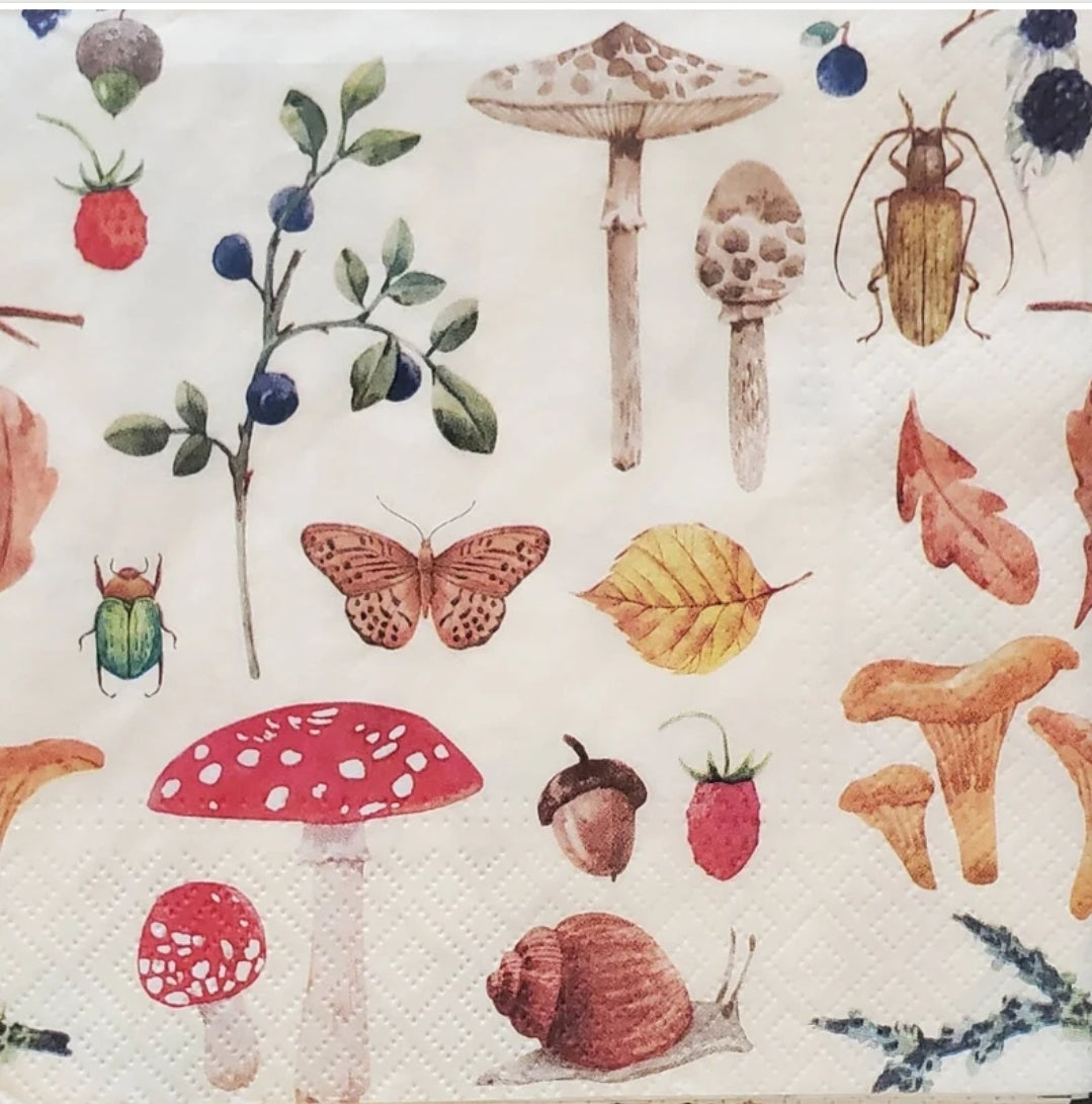 Mushroom Nature Study Luncheon Size Napkins