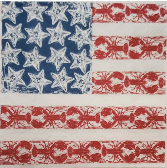 Fourth of July Lobster Flag Cocktail Size Napkins